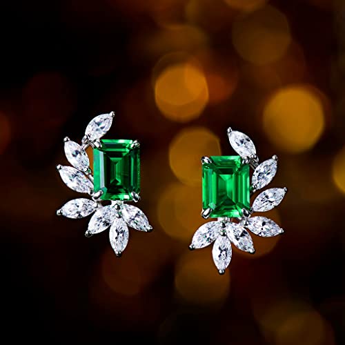 14K Gold Earrings Featuring 5-Carat Square Emerald & Moissanite, Dazzling Jewelry for Women, Elegant Green Studs for Women's Any Outfit2