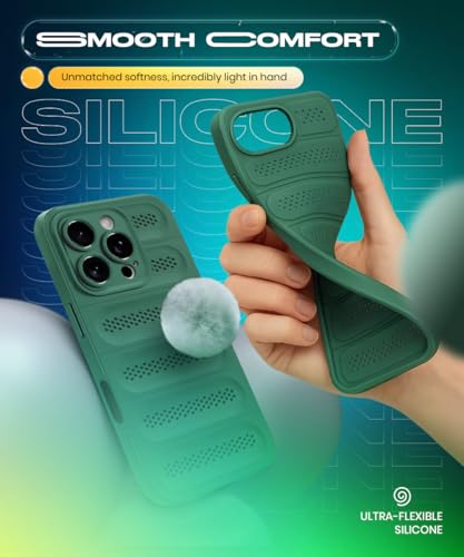 Image of WOW IMAGINE Ultimate Silicone Back Cover Case for iPhone 16 Pro | Heat Dissipation Thin Soft TPU | 360 Camera Protection | Breathable Cooling Holes - Forest Green