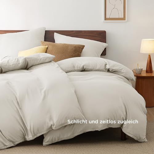 BEDSURE Bettwäsche 135x200 4teilig Mikrofaser - Natur, 80x80 Kissen – Ansicht 3