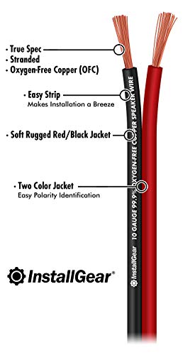 Installgear 10 Gauge Speaker Wire - 99.9% Oxygen-Free Copper (Ofc) - Red/Black (50-Feet) #TOP1