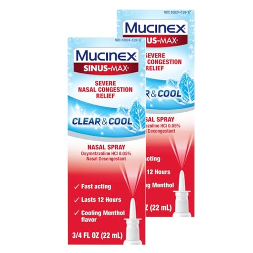 Mucinex Sinus Max Clear & Cool Nasal Decongestant Spray, Cooling Menthol Flavor, 0.75 fl oz, Fast Acting Medicine That Lasts 12 Hours, Relieves Sinus Pressure and Nasal Congestion