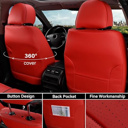 Image of Coverado Car Seat Covers Full Set, 5 Seats Front Seat Cover and Back Seat Covers for Cars, Automotive Seat Covers Nappa Leather Waterproof Seat Covers, Car Seat Protectors Universal for Cars Red