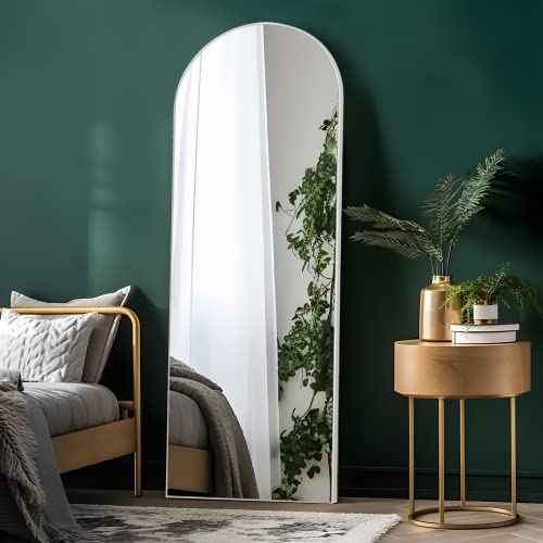 Image of NeuType 65 inchx22 inch Arched Full Length Mirror With Stand - Large Bedroom Floor Mirror, Wall Mounted or Leaning Against Wall, Wood Frame, White