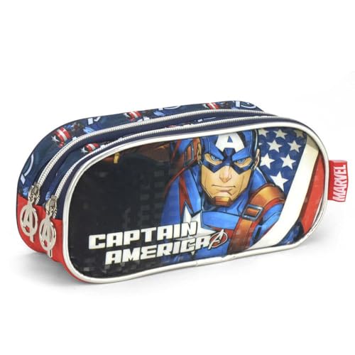Estojo 2 Divisórias Infantil Capitão América Azul Luxcel