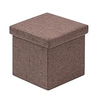Bonlife Ottoman Storage Box - Foldable Square Footstool for Living Room, Kids Toy Chest with Lid, Multi-Use Seat & Storage