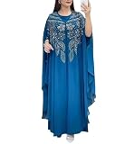Women Plus Size 2 Piece Chiffon Dress Set African Ankara Style Party Outfit Dubai Maxi Robe Blue