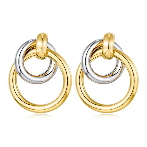 LILIE&WHITE Two-Tone Earrings for Women, Elegant Gold and Silver Interlocking Design, Hypoallergenic & Tarnish-Resistant Jewellery Gift for Her