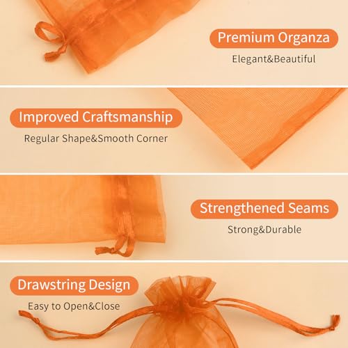 Image of 50PCS Orange Organza Bags 3x4, Small Gift Bags Mesh Drawstring Pouches Mini Sheer Baggies for Jewelry Candy Sachet Goodie Party Favor Bag for Birthday Wedding Graduation Gifts