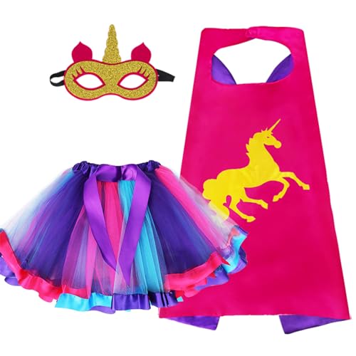 D.Q.Z Superhero Costumes for Girls Toddlers Super Hero-Cape with Rainbow TuTu, Big Sister Gifts for Little Princess Dress Up (Rose)