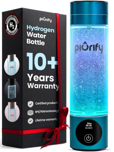 PIURIFY Hydrogen Water Bottle Generator | Up to 6300+ PPB in 3 Cycles | Molecular Hydrogen with SPE/PEM Technology | Certified H2 Generator | Rechargeable | Extended Warranty | 10 oz (Turquoise)
