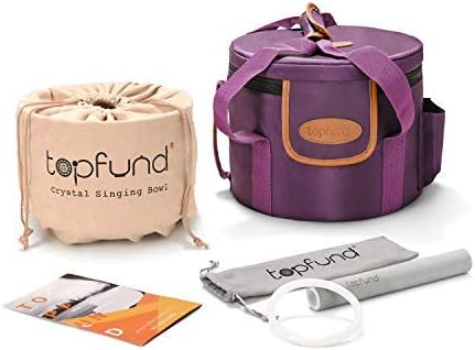TOPFUND Orange D# Note Crystal Singing Bowl with Heavy Duty Carrying Case 10 inch, High Sacral Chakra Singing Bowl and Suede Striker
