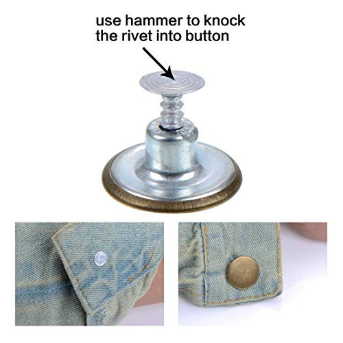 Image of DIY Crafts Design No # 2, Mixed Design, 40 Sets Mixed Jeans Buttons Metal Button Snap Buttons Replacement Kit with Ri (Design No # 2, Mixed Design)