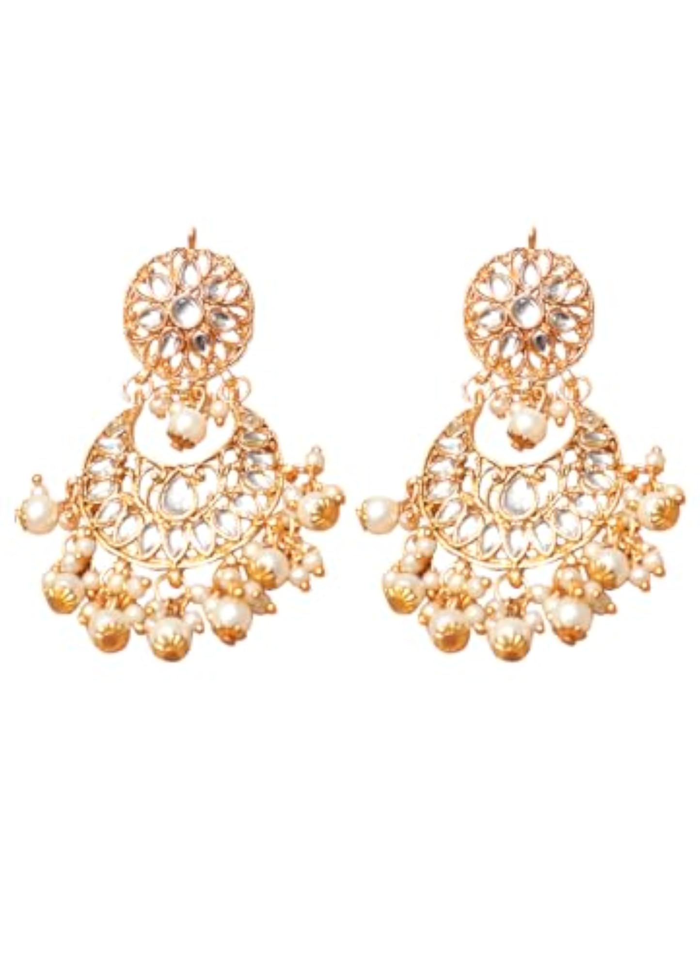 Gold-Plated Kundan Pearl Choker Necklace Set with Earrings