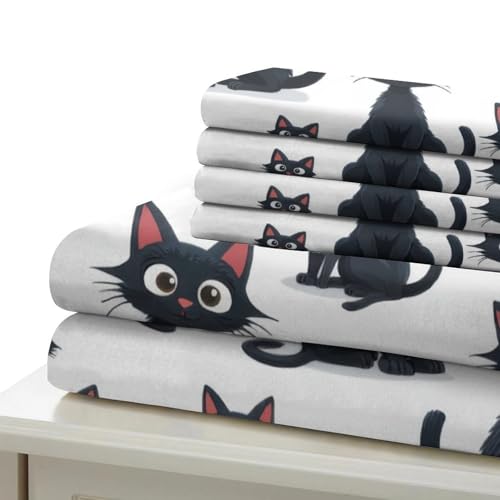 Housse de couette chat noir 200x200 cm avec taies en microfibre 3D - 7