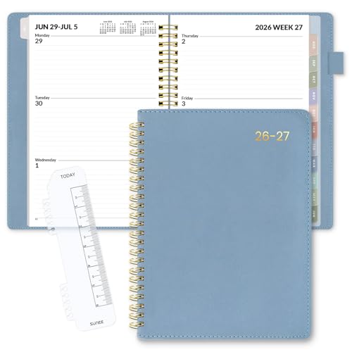 SUNEE 2026-2027 Weekly & Monthly Planner 6.4"x8.5" - 12 Month (July 2026 - June 2027), Vegan Leather Cover Planner Academic Year Calendar, Pocket, Notes, Monthly Tab, Blue