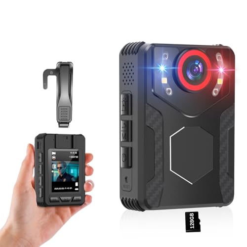 dgtenk Body Camera with Audio and Video Recording - 1080 FHD Body Cam with IR Night Vision, 128GB Bodycam for Law Enforcement, Security Work, Outdoor Sport, Walking Dogs, Vlogging