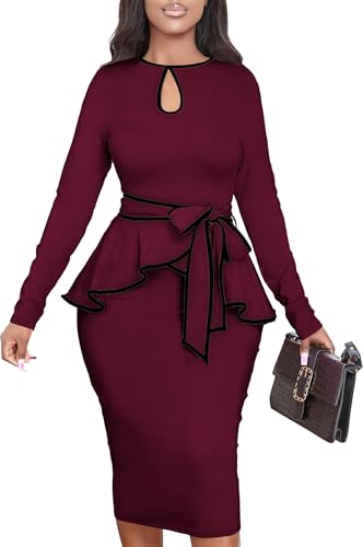 Image of Women's Bodycon Vintage Dresses Elegant Peplum Dresses for Women Business Work Office