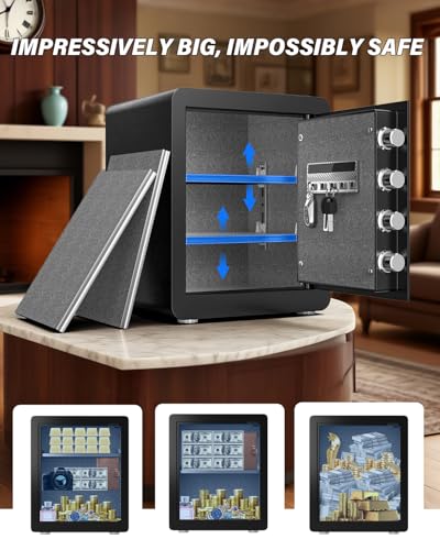 Kavey 2.0 Cub Safe Box, Steel Security Safe and Lock Box with Backlit Touch Screen Keypad, Dual Alarm System, Mute Function and LED Light for Home Office 12.6"D x 14.96"W x 17.72"H