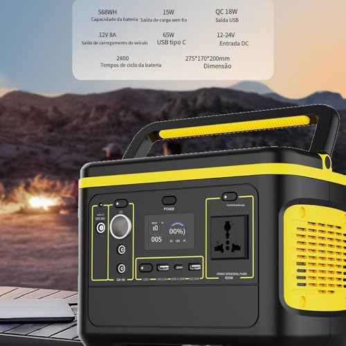 Estação de energia portátil 600W(pico de 1200 W), 568Wh Outdoor Solar Generator Mobile Lithium Batte