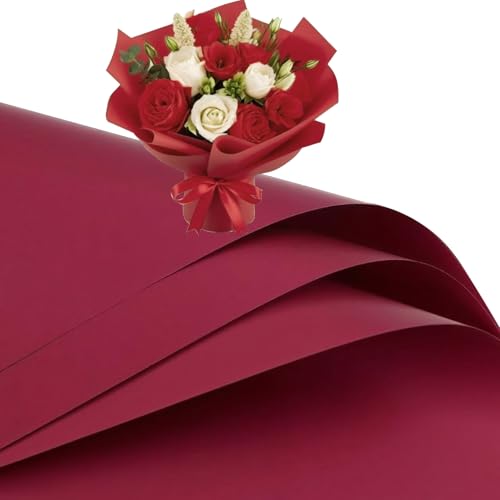KUNYYI Red Premium Floral Wrapping Paper for Bouquets Flower Gift Bags Wedding Party Event Decorations - Vibrant Colors 20 Sheets 22x22 Inch