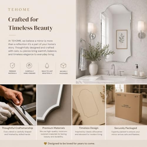 Image of TEHOME Chrome Scalloped Bathroom Mirror, Silver Irregular Bathroom Mirror, 24x40''