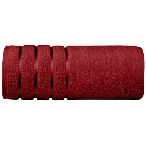 Image of Elegant Comfort 100% Turkish Cotton 4 Lines Viscose Stripe Jumbo Bath Towel - Hotel Spa Quality Extra Large 35 x 70 Inch Bath Towel Ultra Soft, Super Absorbent Quick Dry Large Bath Towel, Burgundy