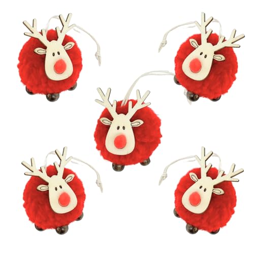 BoBoU Weihnachtsschmuck Rot Rentier 5er-Set aus Holz und Filz...