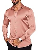 COOFANDY Men's Long Sleeve Dress Shirts Slim fit Casual Button Down Business Formal Shirt, Pink Large