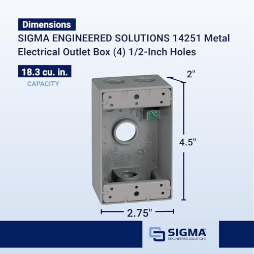 Image of SIGMA ENGINEERED SOLUTIONS Metal Electrical Outlet Box, Weatherproof, Easy Mount Plug and Receptacle Protector, 1 Gang Box, Gray, (E) 4 Holes