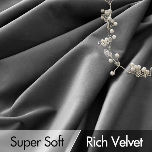 Image of MIULEE Grey Velvet Pinch Pleat Blackout Curtains W52 X L90 Inches | 2 Panels,Luxury,Thermal Insulated,Super Soft,Back Tab & Rod Pocket,for Bedroom Living Room