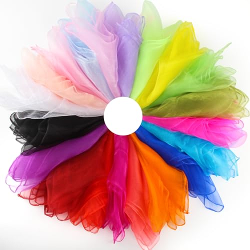 Xmart 20 stück 70 x 70 cm Jongliertücher Square Chiffontücher 20 Farben Seidentücher Baby Bunte für Tanzen Jonglieren Sensorisches Kindergarten Zirkus Gymnastik Geschicklichkeit