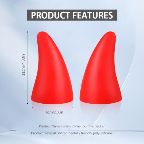 Image of 2PCS Car 3D Devil Horns Sticker, Car Roof Decoration, Self-Adhesive Auto Decoration Ornaments, Antenna Roof Top Stickers Protector Halloween Car Accessories Universal for Cars (Red)