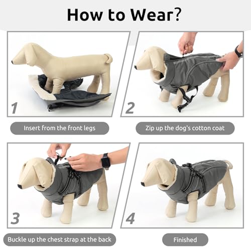 CITÉTOILE Hundemantel Hundejacke Warm Wintermantel mit Reißverschluss Winddichte & Winddichte mit Reflektorstreifen & Brustgurt für kleine Mittel Große Hunde Grau XS