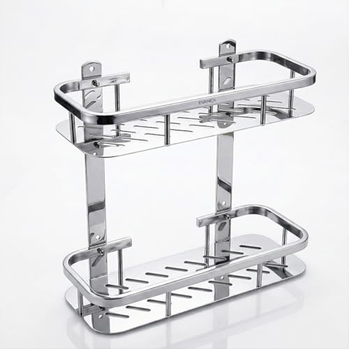Image of EVANEX Double Layer Bathroom Shelf| 5x12 Inch Bathroom Shelf Organiser Racks| 304 Stainless Steel Wall Mount 2 Layer Multipurpose Storage Organizer for Toiletries and Bathroom Accessories