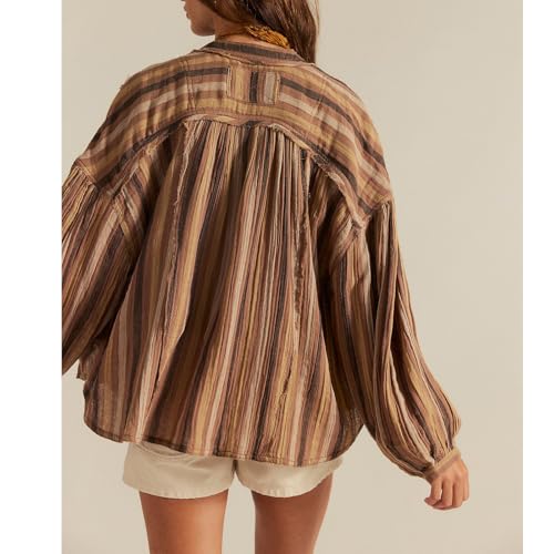 Women Front Button Down Vintage Plaid Striped Batwing Blouse Shirt Y2k Long Sleeve V Neck Gingham Crop Tops4