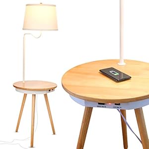 end table with attached lamp and magazine rack
