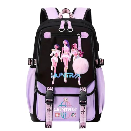 K-KPop D-D emon H-Hunters Cool Teen Character Cute Prints School Bag for Students Boys Girls Travel Vacation, Cool Rucksack for Schools, Daypacks with Zipper Lightweight and Stylish