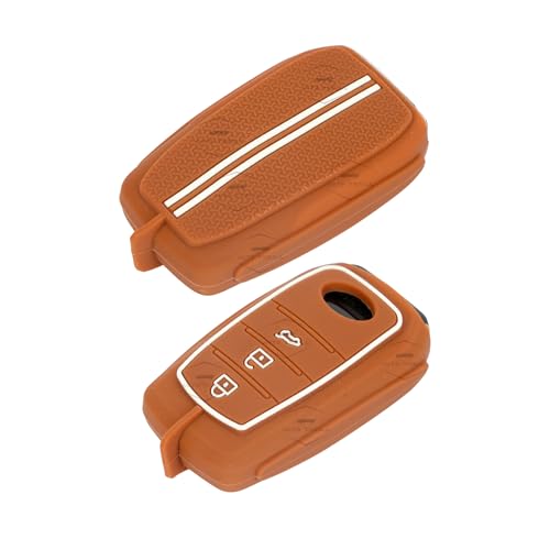 Image of Auto thrill Premium Key Cover Compatible with Toyota Fortuner | Fortuner Legender | Innova Hycross | Invicto 3 Button Smart Key (Chrome, Brown)