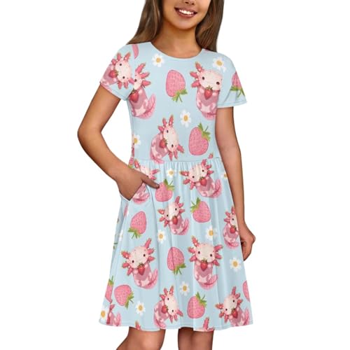 Dress for Girls Short Sleeve Dresses with Pocket Cute Outfits Summer Dress Size 2-14 T Kids3