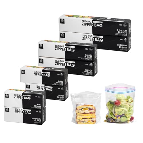 Multi-Variety Pack Slider & Seal Top Zipper Food Storage Bags 270 Count Featuring 2 Gallon Size Zero BPA & Microwave-Safe (8 Boxes 8 Sizes)