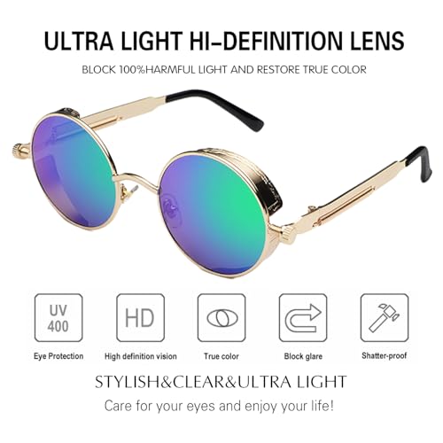 Image of PROUDDEMON Retro Gothic Steampunk Sunglasses for Women Men Round Lens Metal Frame