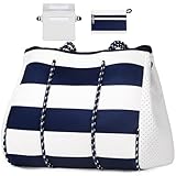 【Verbesserte Strandtaschen für Frauen】Neopren-Tragetasche für Damen aus schmutzabweisendem Stoff, ähnlich dem Material, aus dem Neoprenanzüge hergestellt sind, leicht zu waschen, schnell trocknend und sehr langlebig. Einzigartiger klassischer Design-Stil, erhältlich täglich zu allen Jahreszeiten. Unsere überarbeitete Strandtasche verfügt über geruchlose Materialien und abnehmbare, gepolsterte Schultergurte, die eine einfache Handhabung und täglichen Komfort gewährleisten. Wenn Sie nach Erhalt der Strandtasche Fragen haben, können Sie sich gerne an uns wenden