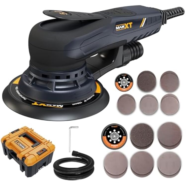 MAXXT Electric 5mm Random Orbital Sander with Tool Case, Variable Speed Palm Sander with Brushless Motor, 5&6Inch Sanding Pads, Sanders for Woodworking, Primary Wood and Panel Processing