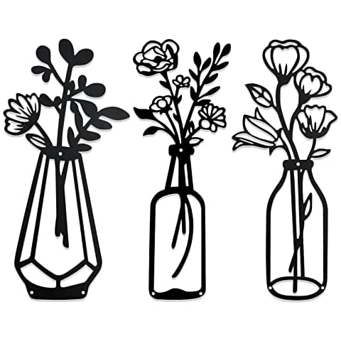Mairuker 3 Pieces Metal Vase Flowers Wall Art,Minimalism Vase Flower Theme Iron Wall Sculpture for Home Decoration for Bathroom Living Room Bedroom Dining Room Patio Balcony Decorative - Set of C Cover