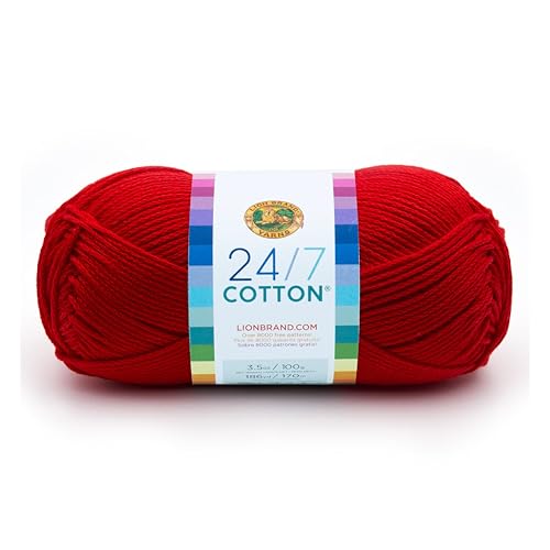 Lion Brand Yarn Company Cotton Yarn, 100 Percent Cotton, Red,15.24x6.35x6.35 cm