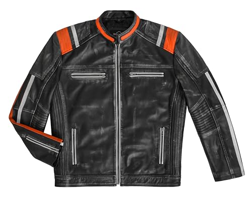 Men's Café Racer Biker Vintage Motorcycle Distressed Retro Real Leather Jacket 40592