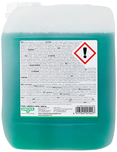 UNGER Detergente per vetri UNGER's Liquid (5 litri, concentrato, rapporto di miscelazione 1:100, pH neutro, finestra senza aloni, chiusura di sicurezza, scala dosaggio) FR500