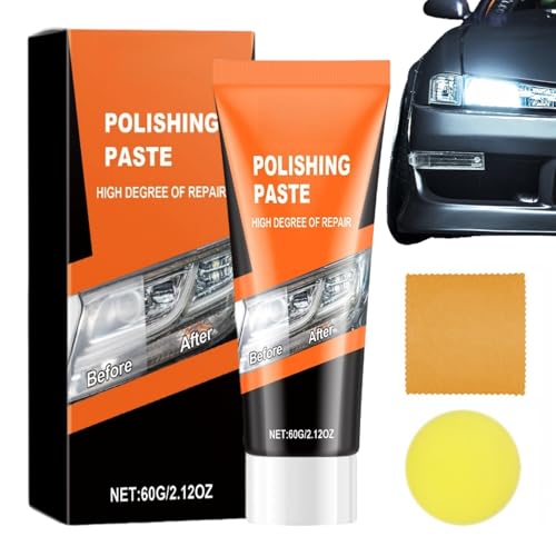 60g Headlight Repair Cream,Headlight Restoration Kit,Professional Car Headlights Cleaner Polishing Kit,Headlight Restorer Cleaner Polish,Headlight Polish with Towel Sponge for All Vehicle Models