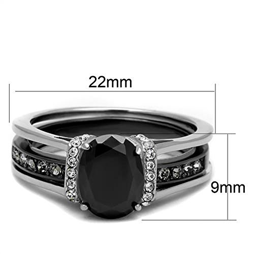 Marimor Jewelry 2.12 Carat Oval Cut Black Cubic Zirconia Two Toned Ion Plated Stainless Steel Wedding Ring Set2
