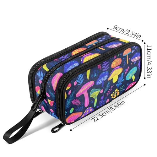 Image of Fustylead Neon Color Magical Fairy Mushrooms Large Pencil Bag Storage Pen Case Makeup Pouch Stationery Bag for School College Office Organizer
